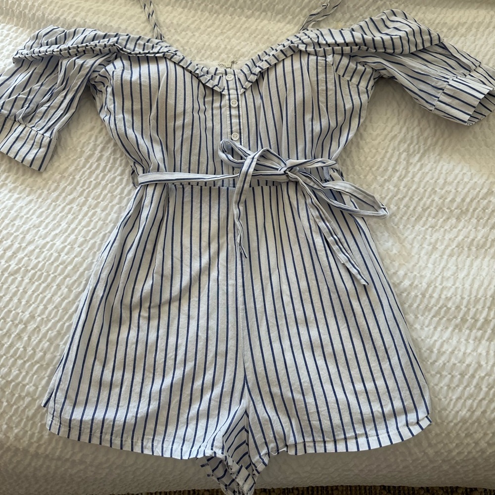 Boutique Stripped Jumpsuit with Removable Pads